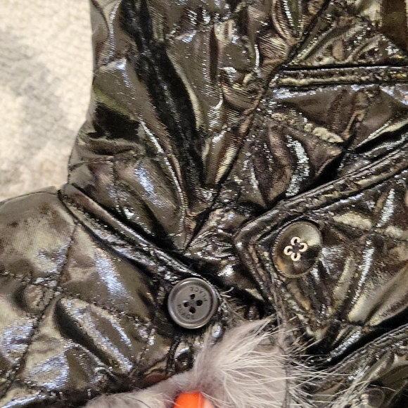 Fur Hooded faux leather puffer coat - Picture 4 of 5